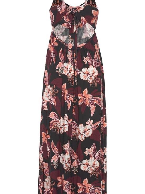 Black Maxi Dress with Pink Floral Print - Sleeveless Summer Sundress Size XS - Picture 2 of 7